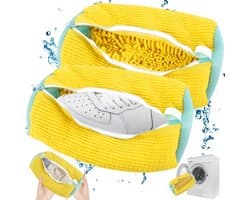 Schoenwaszak wasmachine - multi-bescherming - dikke waszak - verhoogde wrijving - 360 graden rondom reiniging - anti-wikkel - geel - 39 x 19 cm