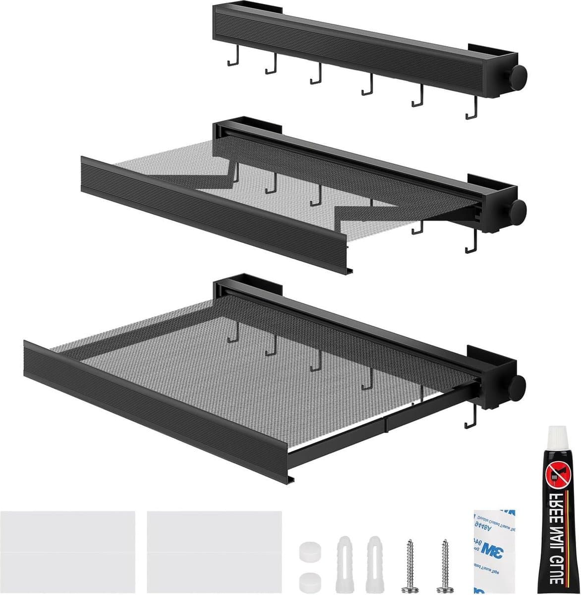 Droogrek voor aan de muur inklapbaar van aluminium - 45 cm - ruimtebesparend - met haken voor het drogen van sokken, ondergoed en broeken - zwart — afbeelding 1
