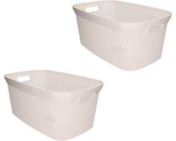 Wasmand - 2x - wit - kunststof - 34 x 54 x 23 cm - 35 liter - met handvatten - manden voor wasgoed