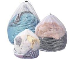 3 Stuks Herbruikbare Waszakken - Groot Mesh Wasnet met Koordstopper - Jassen Shirts Lakens en Dekbedovertrekken .