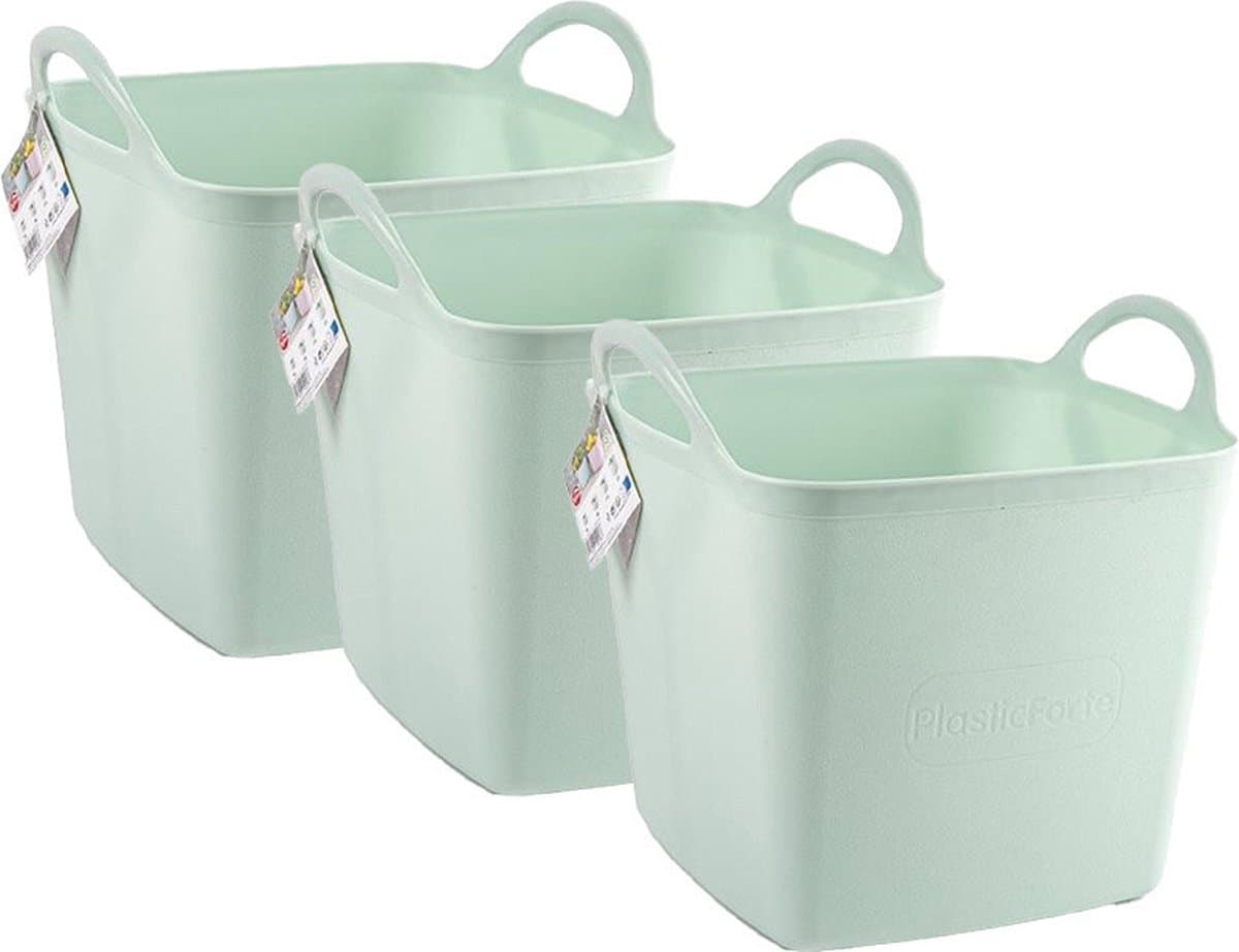 Plasticforte Kuip/emmer/wasmand - 3x - flexibel - lichtgroen - 27 liter - vierkant - kunststof - 36 x 34 x 37 cm — afbeelding 1