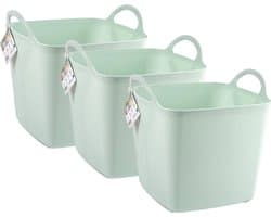 Plasticforte Kuip/emmer/wasmand - 3x - flexibel - lichtgroen - 27 liter - vierkant - kunststof - 36 x 34 x 37 cm