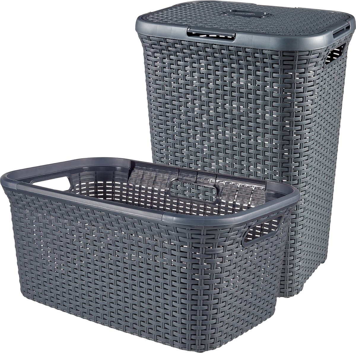Curver Style Wasmand met Deksel 60L + Wasmand 45L - Antraciet — afbeelding 1