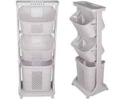 Wasmand met 3 vakken, rek voor wasmand, bamboe voor sorteren, vuile was, 2 bakken, wasmand, vuile wasmand