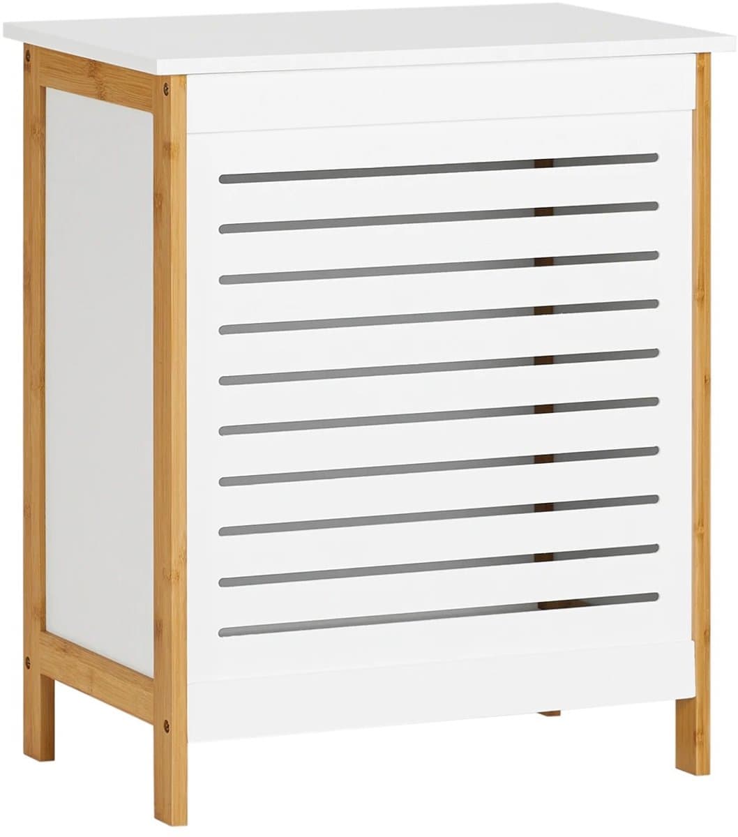 Nyoz wasmand met deksel - Wasbox - Waskast - 50 x 30 x 60 cm - MDF en Bamboe - 80 kg draagvermogen - Wit - Met opbergruimte — afbeelding 1