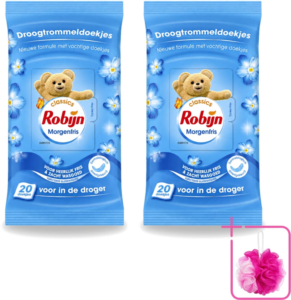 2 x Robijn – Droogtrommeldoekjes – Morgenfris - 20 Doekjes - Bulkverpakking - Droogtrommeldoekjes - Douchemop - Wasgoed drogen — afbeelding 1