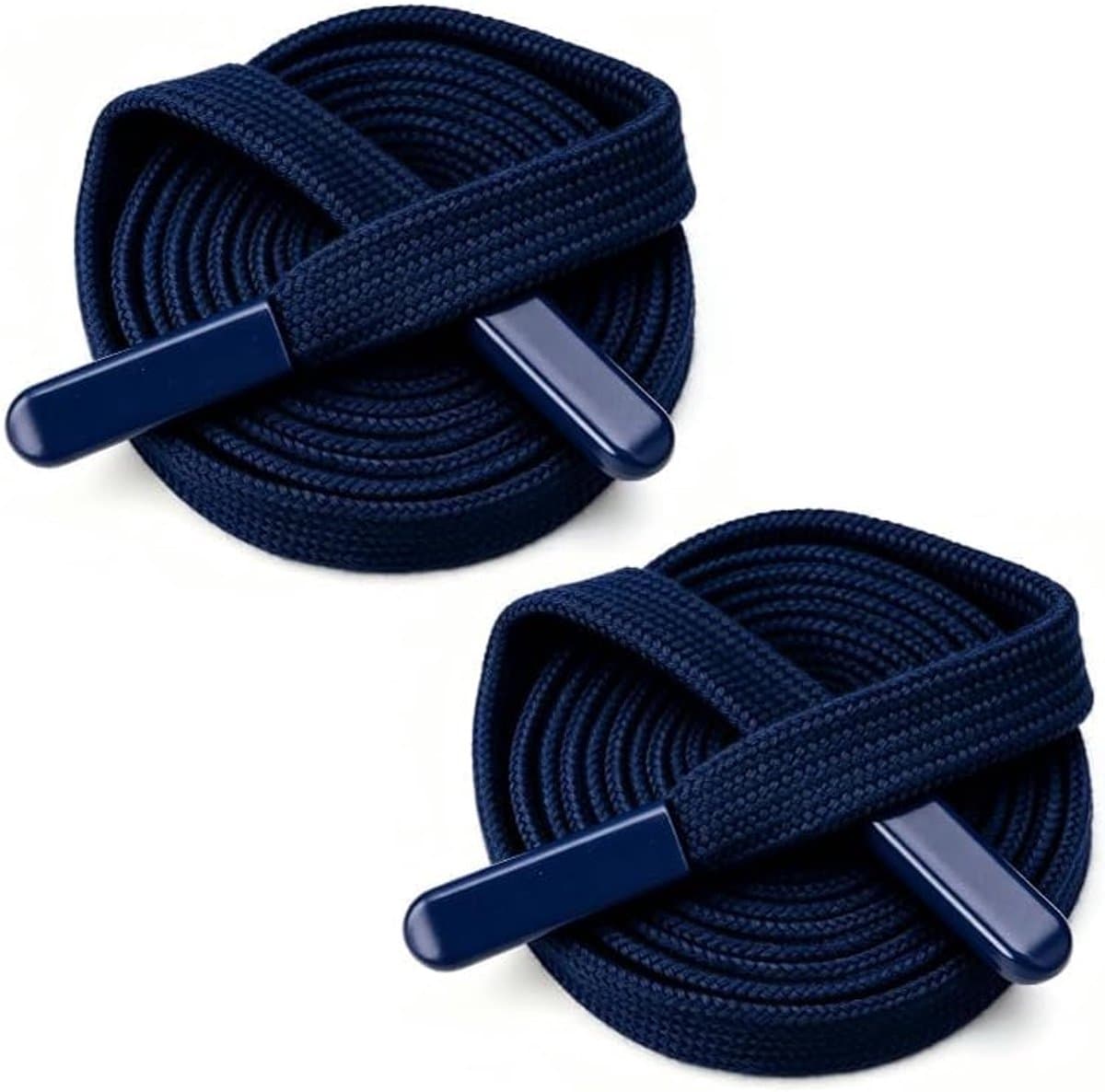 2 stuks vervangende koorden, 1 cm x 140 cm, plat koord met metalen eindkappen voor hoodies en joggingbroeken, marineblauw — afbeelding 1