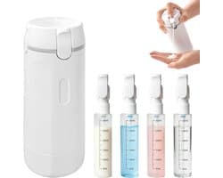 4-in-1 reisflessen om te vullen, 4-in-1 reisdispenser met etiket, reisflessen voor toiletartikelen, mini-shampoo-dispenser met schaal, reisbenodigdheden voor shampoo, lotion, conditioner