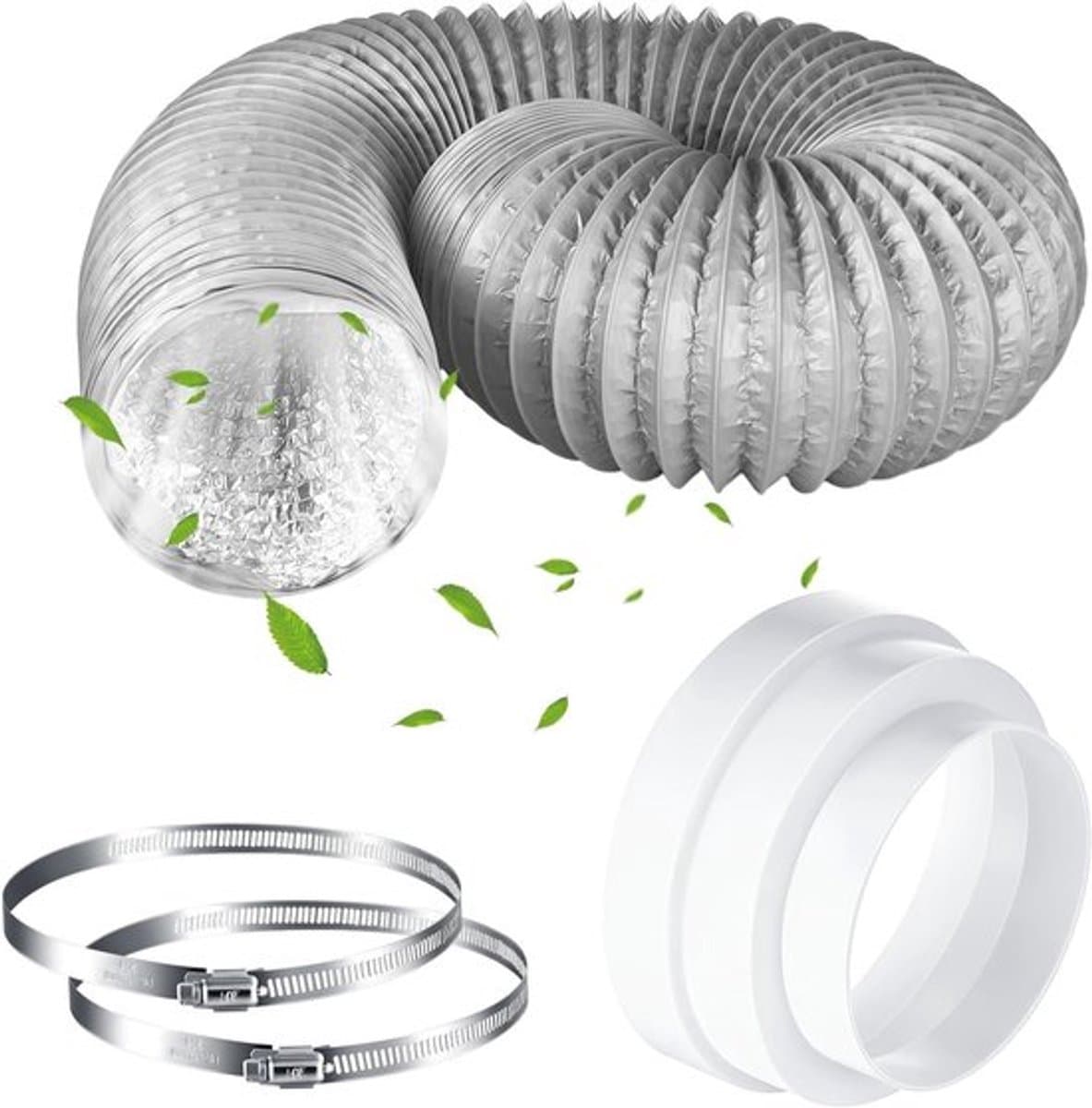 Afvoerslang Airco 150 mm x 2 m PVC verlenging - aluminium flexibele buis - roestvrijstalen klem - verloopstuk 120-160 mm - airconditioning wasdroger afzuigkap Afvoerslang Airco — afbeelding 1