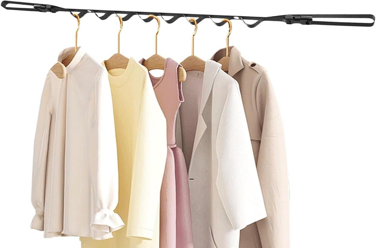 Uitschuifbare Waslijn - Reis Waslijn - Kleding Drogen Onderweg - Stevige Metaalversterkte Verbindingen - 1 Meter - Zwart — afbeelding 1