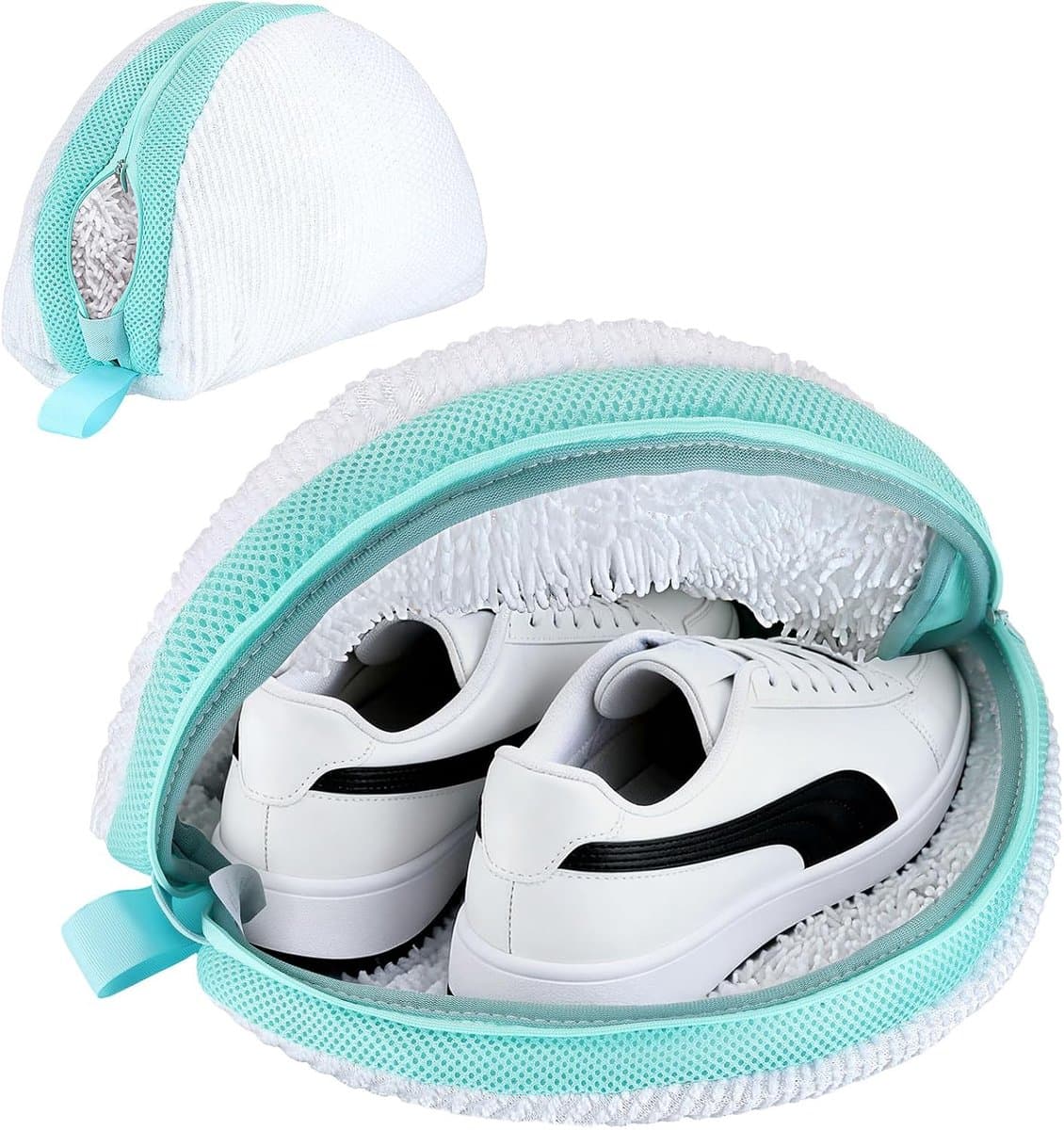 Waszakken, wasmachine, upgrade waszak, schoenen, 360° super reinigingskracht met verborgen ritssluiting, schoenenzak wasmachine voor sneakers, gymschoenen enz., wit — afbeelding 1