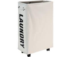 25-Inch Slim Wasmand op Wieltjes, Inklapbare Rollende Wasmand, Opvouwbare Smalle Hoekopbergmand voor Kleding (Beige) | Inklapbare smalle wasmand met mesh trekkoordsluiting. Opvouwbare opbergbak voor kleding in de hoek voor kleine ruimtes