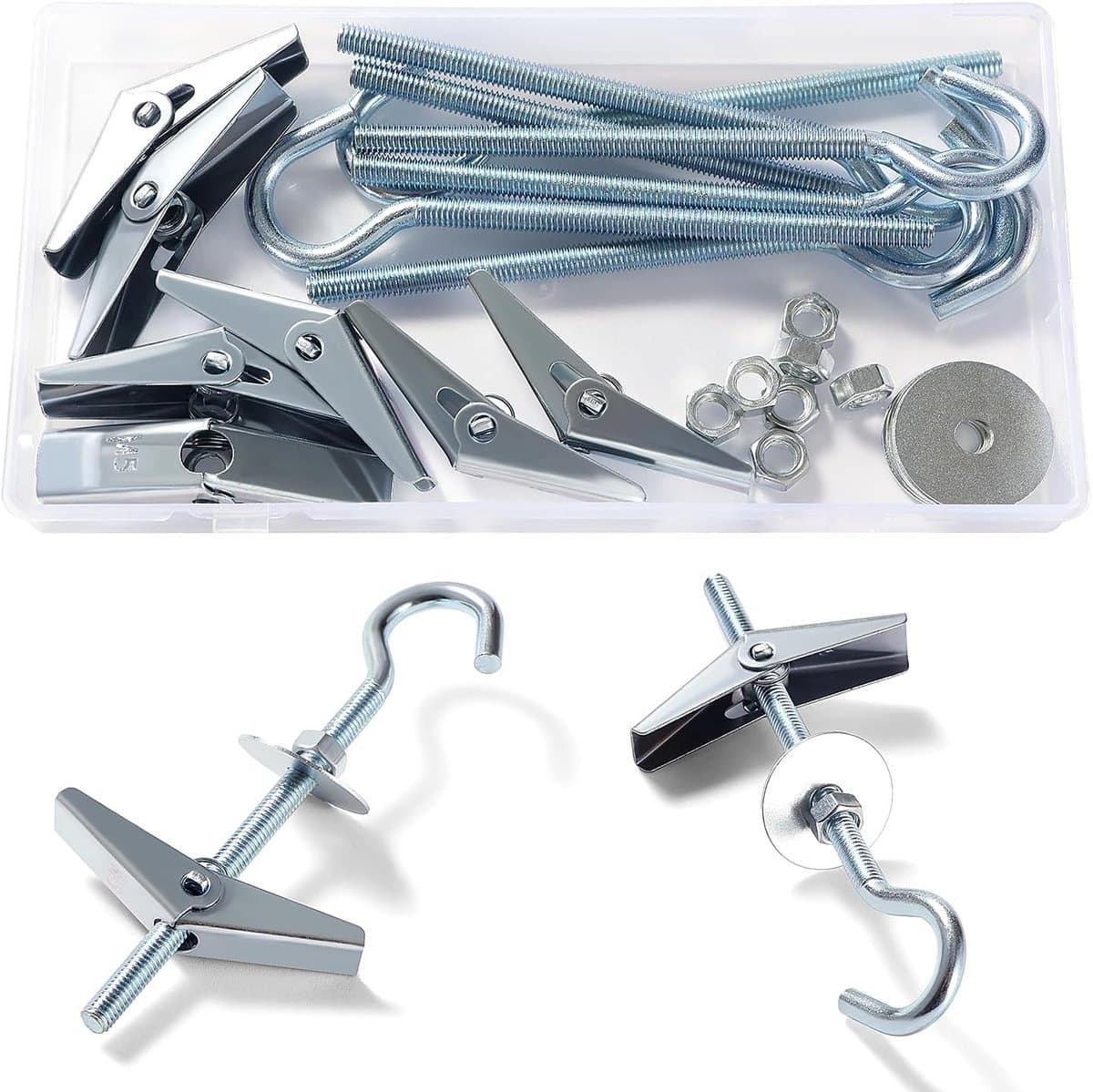 7 Sets M5 Wing Spring Hook, Spring Toggle Wing Bolt Hook, Plafond Gipsplaat Montage Haak, met Zeskant Moeren, Ringen, voor Gipsplaat Holle Wanden Hangende Planten Bevestiging — afbeelding 1