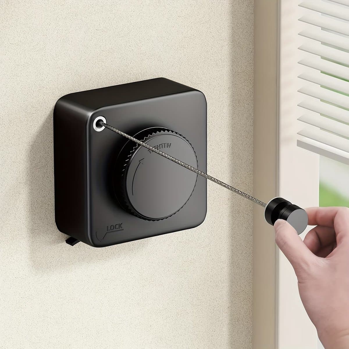 Lzwintrading - Waslijn Uittrekbaar Buiten - Waslijndraad met Stalen Kern - Voor Muur Geen Doorhangen - 4,8 M Lange Staalkabel - Voor Badkamer Bijkeuken Balkon Tuin - Zwart — afbeelding 1