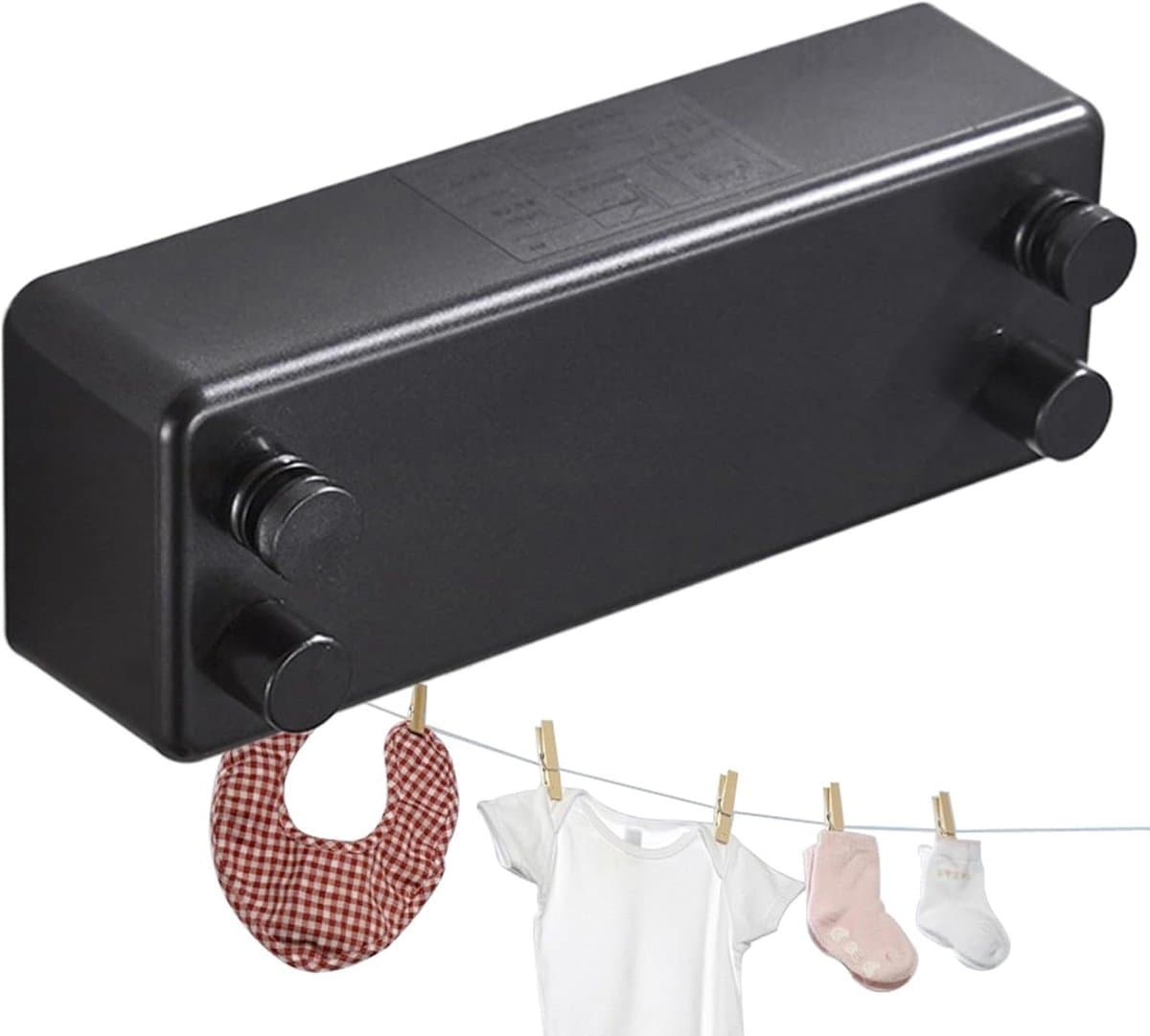 Uittrekbare Waslijn - Waskabel Binnen - Kleding Drogen - Robuust Roestvrij Staal - 23cm Uittrekbaar - Zwart — afbeelding 1