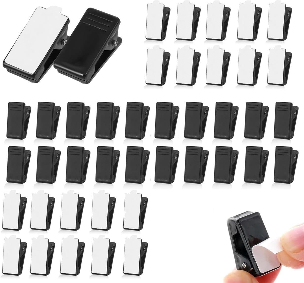 Kleine Klemmen - Veerclips Zelfklevend - Decoraties Bevestigen - Dubbelzijdig Plakkerig - 40 Stuks - Zwart — afbeelding 1