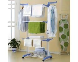 4-laagse Droogkledingrek170x76x50cm , 6 opvouwbare vleugels en 2 draaibare armen, stevig frame, geschikt voor binnen/buiten gebruik, draagbare kledinghanger, voor appartementen, slaapkamers, balkons, Blauw.