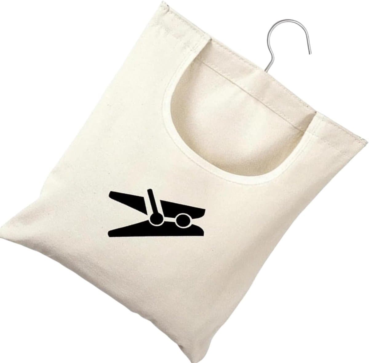 Hanging Hooks Peg Basket voor Kledingknijpers - Herbruikbare en Wasbare Opbergzak voor Binnen en Buiten, 32x28cm (Wit) — afbeelding 1