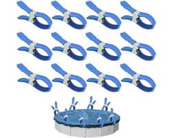 12 Stuks Zeilklemmen - Grote Roestvrijstalen Wasknijpers - Clips Voor Zwembadafdekkingen - Gordijnclips - Dekzeil Klemmen - Kledingclips Van Metaal - Geschikt Voor Het Drogen Van Dekbedden, Sokken, Kleding En Zwembadafdekkingen - Blauw