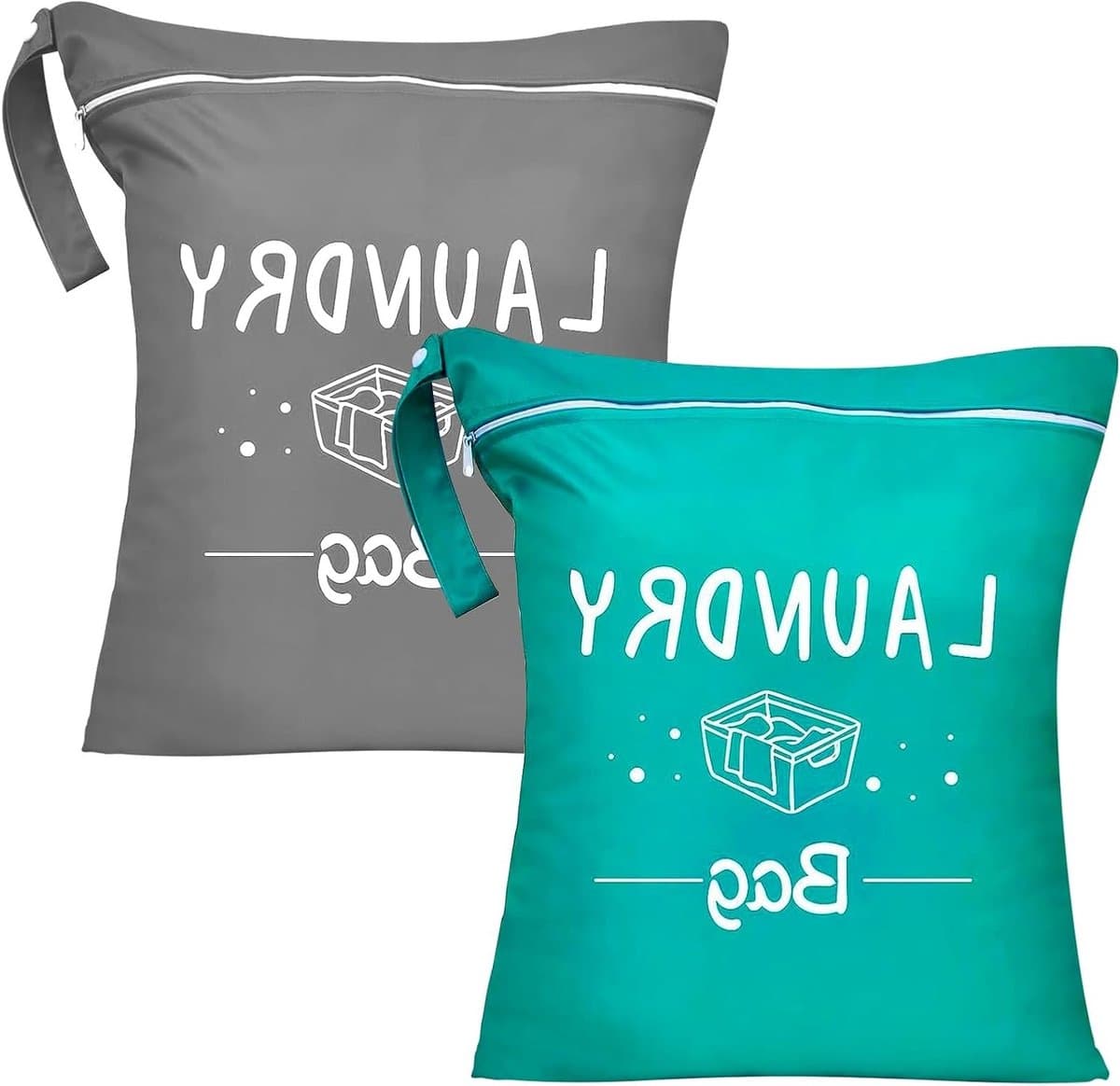 Waszak set van 2, met draagtas en rits, ideaal voor vuile was, zwemkleding en sportkleding, perfect voor zwemmen en fitnessactiviteiten — afbeelding 1