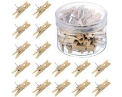 Houten Clips met Spelden - Klembord Spelden - Foto's Ophangen - Natuurlijk Hout - 50 stuks - Houtkleur