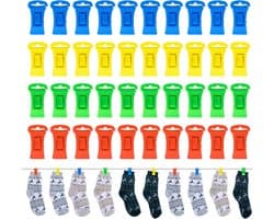 Pack van 40 Multicolour Plastic Sok Clips met Haakjes - Kleine Antislip Sok Clips voor Droger en Hangende Sokken - Schattige Sok Clips en Wasknijpers voor Waslijn