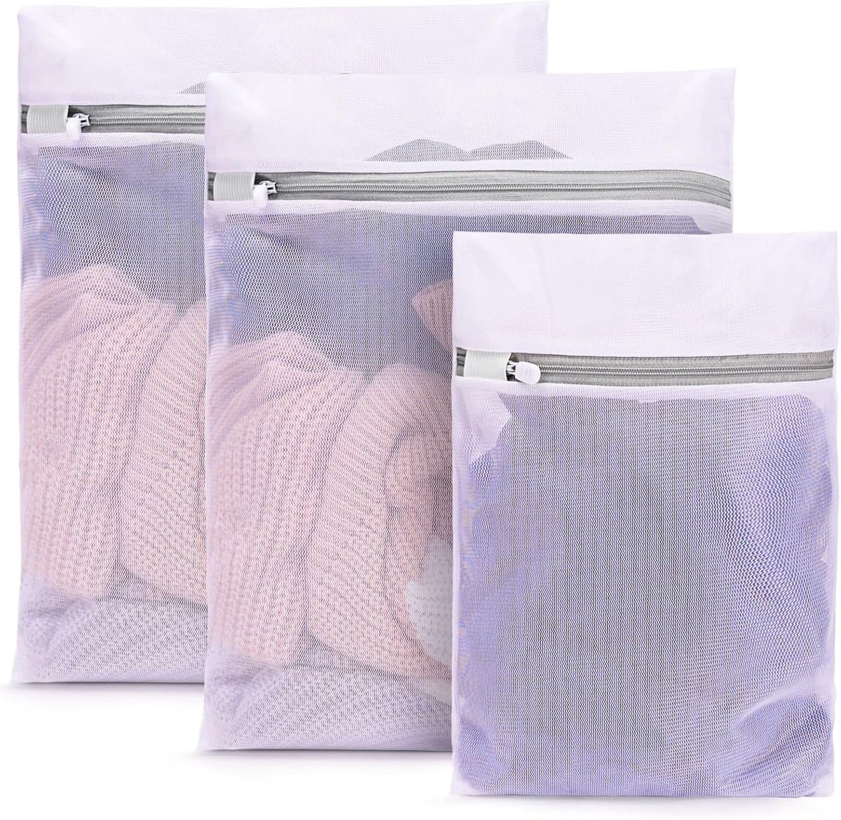 Set van 3 waszakken van mesh - Waszak met ritssluiting - Tas voor bh's, reiskleding, schoenen, koffer, sokken, ondergoed, babykleding — afbeelding 1