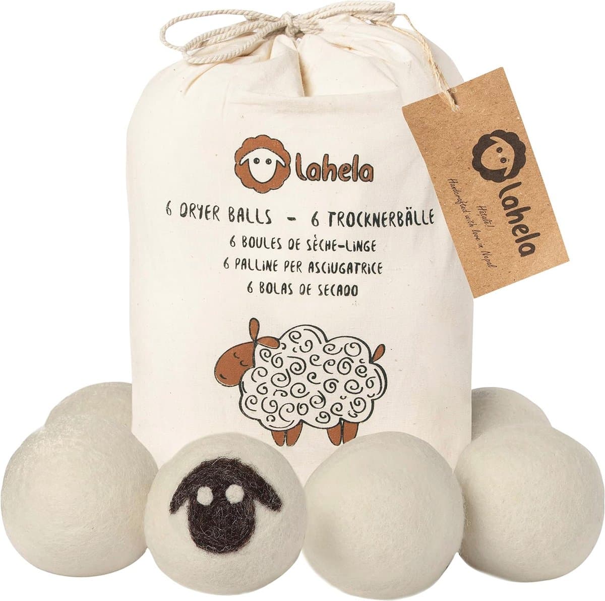 Drogerballen voor droogtrommels - 6 stuks - Zacht en energiebesparend - Vervanging van wasverzachter - 100% premium schapenwol — afbeelding 1
