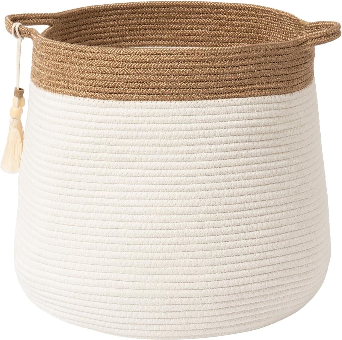 Katoenen touwmand, gevlochten opbergmand, wasmand groot, 36 x 44 x 38 cm, katoenen deken-organizer, babykamer kamer, cadeau voor thuis, parelmoer wit — afbeelding 1
