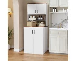 Hoge Kast voor Wasmachine en Droger met 2 Deuren en Verstelbare Plank
