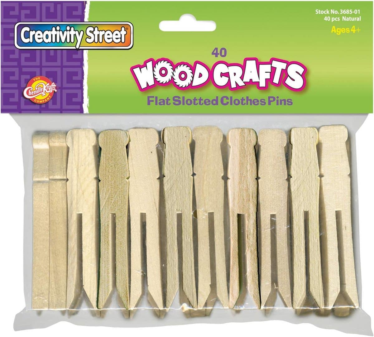 Houten Wasknijpers Plat Naturel - Set van 40 Stuks — afbeelding 1