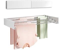 De Warenloods - Opvouwbaar wasrek 5 lijnen - Wasdroogrek - Wanddroogrek - Wasdroogrek hangend - Opvouwbare kleerhanger roestvrijstaal - Wasdroogrek inklapbaar