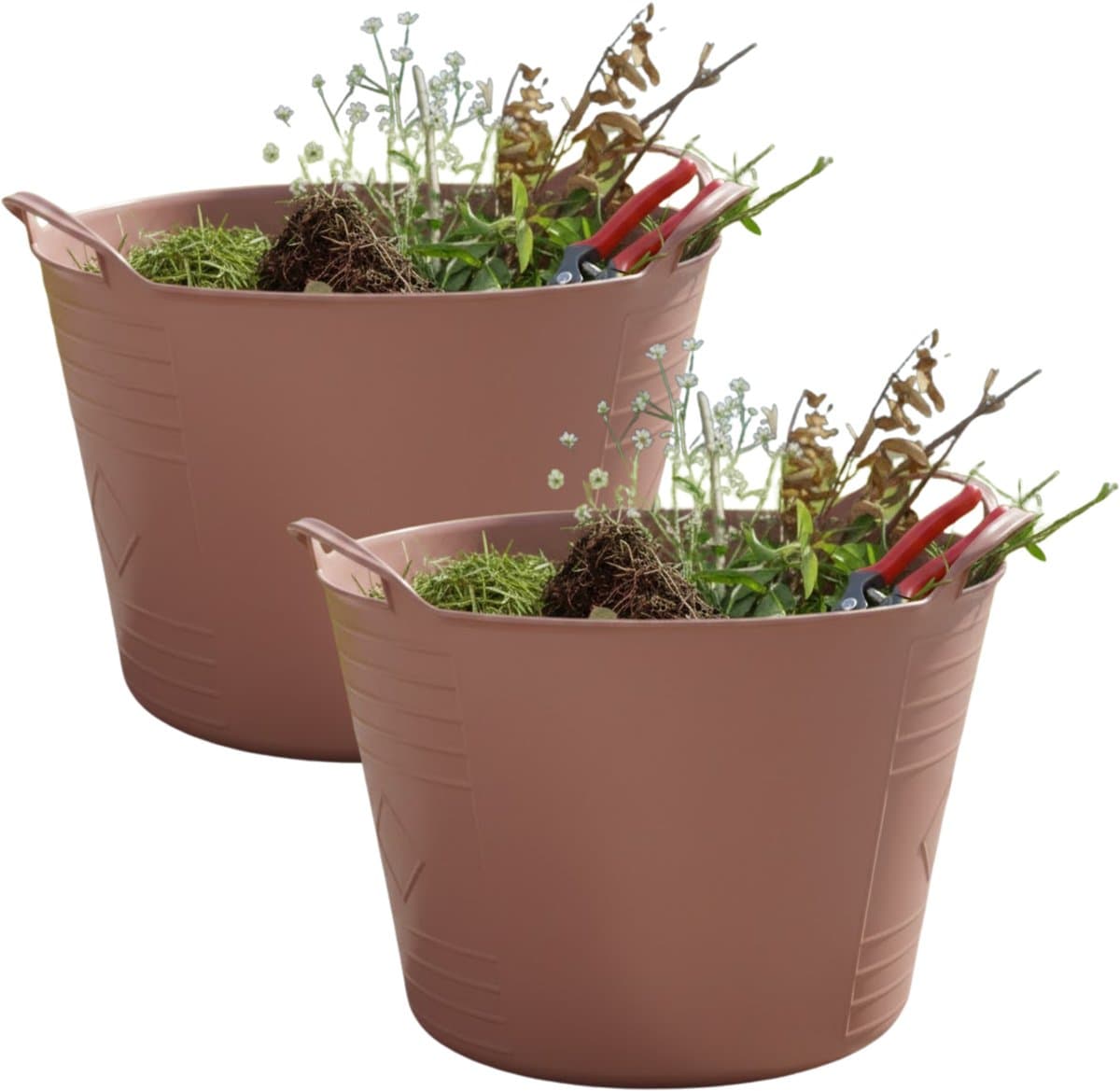 Excellent housewares Flexibele kuip / emmer - 2x - oudroze - 15 liter - kunststof - 35 x 28 cm — afbeelding 1