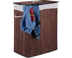2x wasmand 2 vakken - bamboe wasbox - 95 liter - opvouwbaar - met deksel
