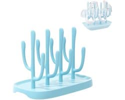 Droogrek voor babyflessen - Flessendroogrek - Draagbaar flessenrek - Uitneembaar - Droogrek met lekbak - Geschikt voor zuignappen, bekers en babyflessen en accessoires - Blauw