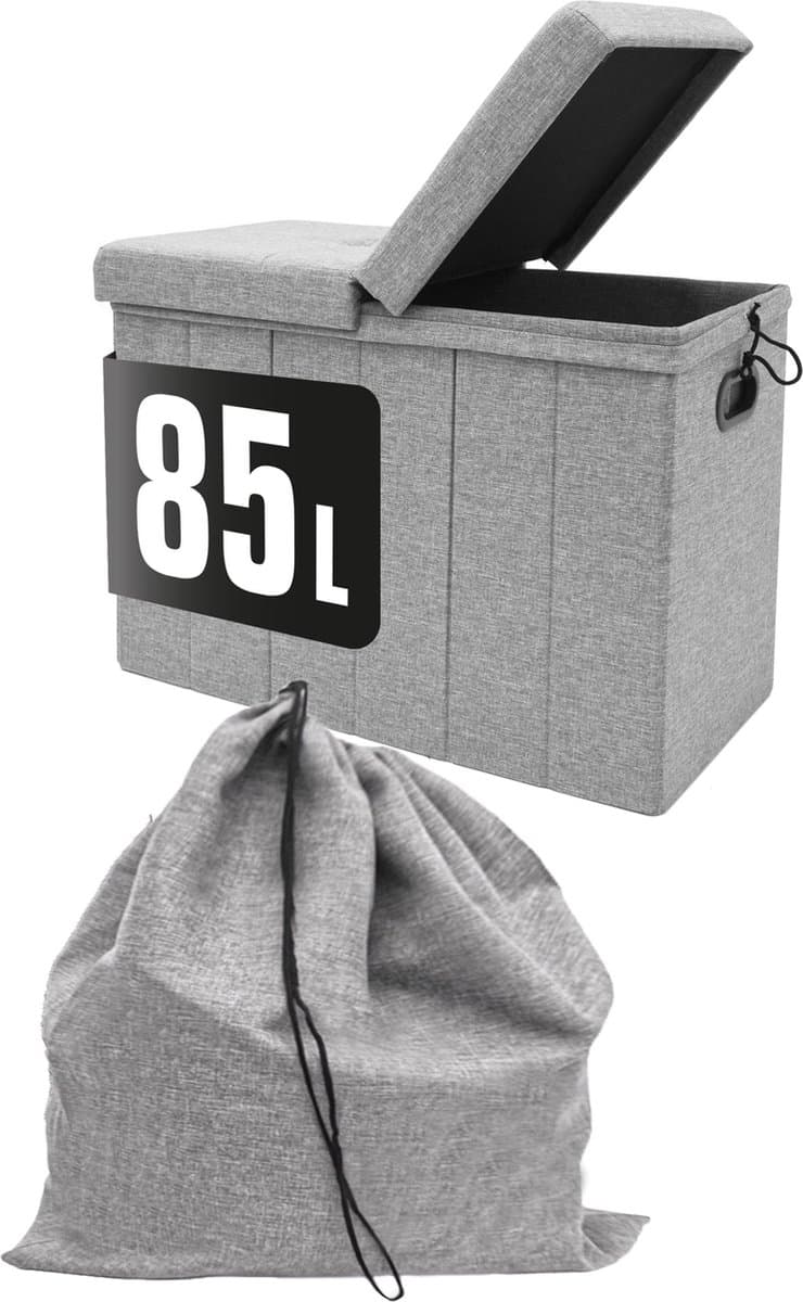 85L Wasmand met Gewatteerd Deksel - 62x31x45 Bank met Stevig Houten Frame - Wasverzamelaar Groot — afbeelding 1