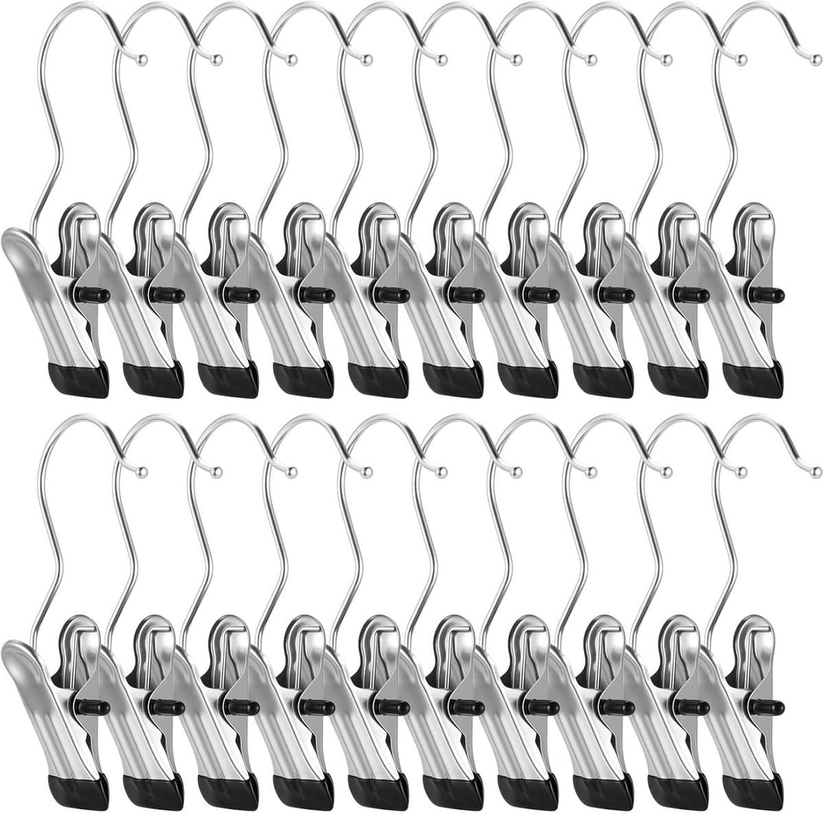 26x RVS Wasknijpers met Haak - 360° Draaibaar Antislip Klemmen voor Kleding en Schoenen — afbeelding 1