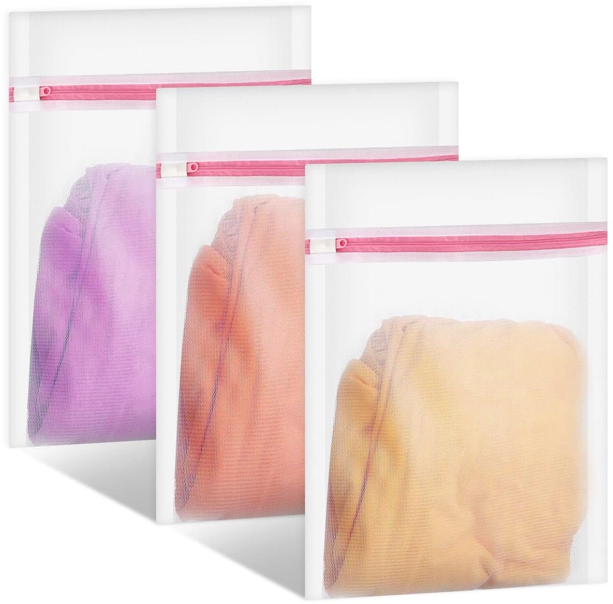 IMPERATORIS® Waszakjes voor Wasmachine - Bescherming voor Fijne Was en Schoenen - Mesh Wasnet met Rits - Voorkomt Slijtage - Set van 3 - wit , rose - 30 x 40 cm — afbeelding 1