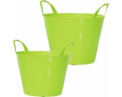 Set van 2x stuks kunststof flexibele emmers/wasmanden/kuipen groen in verschillende formaten 15 en 30 liter