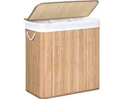 Hoppa! Wasmand, 150L, wasbox met deksel, wassorteermachine, van bamboe, met handvatten, 3 compartimenten, opvouwbaar, katoen, waszak machinewasbaar, wasruimte, Natuurlijk — afbeelding 1