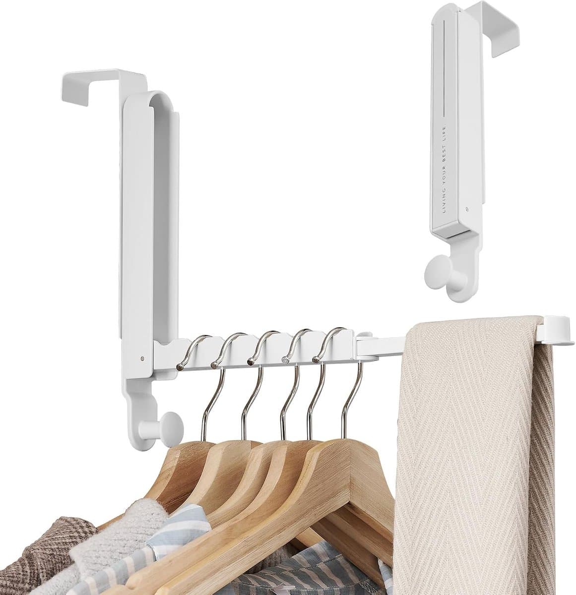 Droogrek voor radiator - Wit - Geschikt voor 3,5 cm Deur - Opvouwbaar Aluminium Kledingrek - 2 Stuks — afbeelding 1