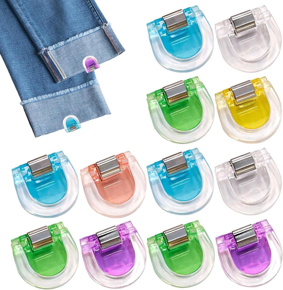 Broekspijp Aanspanner - Broekverkorter Klem - Kleding Aanpassen - Eenvoudige Bevestiging - 12 Stuks - Gemengde Kleuren — afbeelding 1