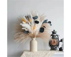 Gedroogde bloemenboeket – natuurlijke gedroogde pampas & gedroogde konijnenstaart – Boheemse decoratie voor slaapkamer, bruiloft, verjaardagstafel