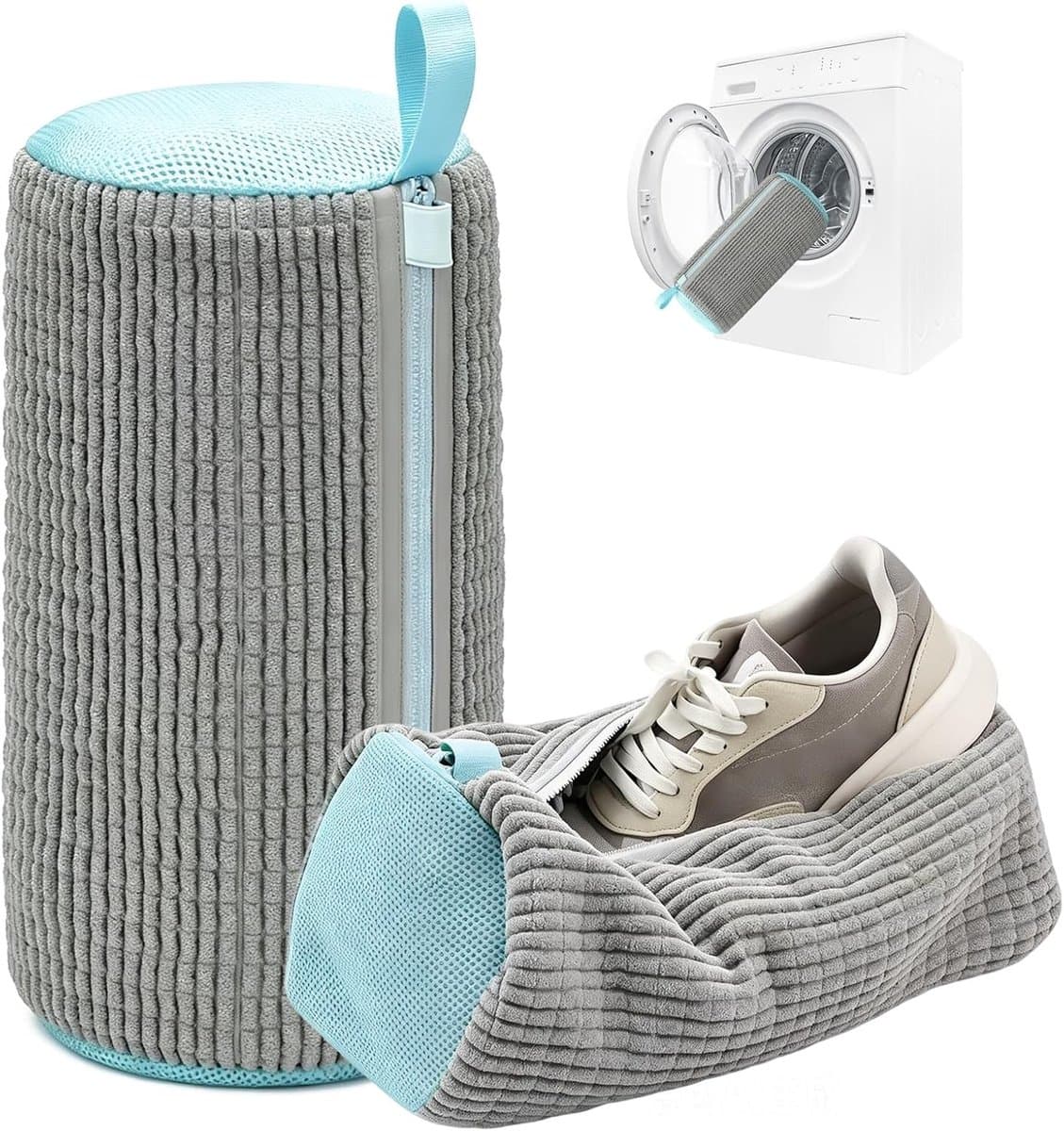 Waszak voor Schoenen voor de Wasmachine, Set van 2, Herbruikbaar met Rits, 360° Reiniging voor Sneakers en Alle Soorten Schoenen, Grijs — afbeelding 1