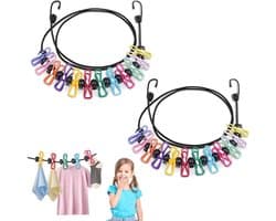 flintronic Intrekbare reiswaslijn, 2 stuks, 1,8 m intrekbare waslijn, waslijn, camping, draagbaar, met 12 wasknijpers, waskoord, wasrek voor badkamer, outdoor