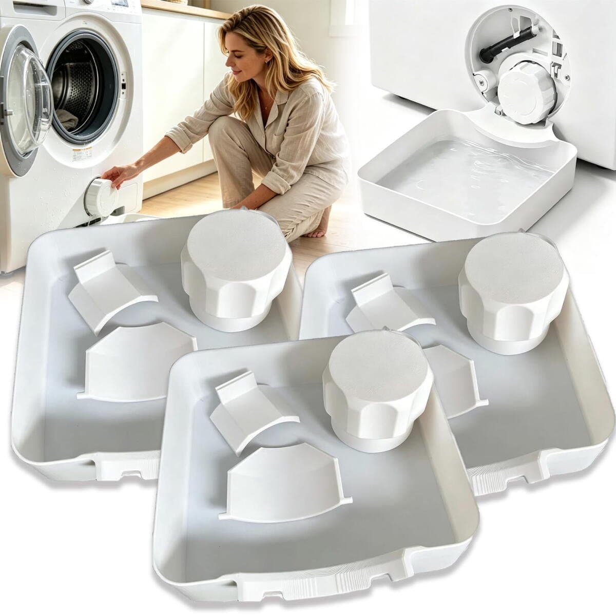 Lekbak wasmachine - set 12 stuks(3Waterbak + 3universele geleideschoep + 3moer + 3Samsung geleideschoep)- 17,8 ×17,8cm - Lekbak voor Wasmachine en Vaatwasser - Vloerbescherming tegen waterschade - universele - voor kelder, woning, camper — afbeelding 1