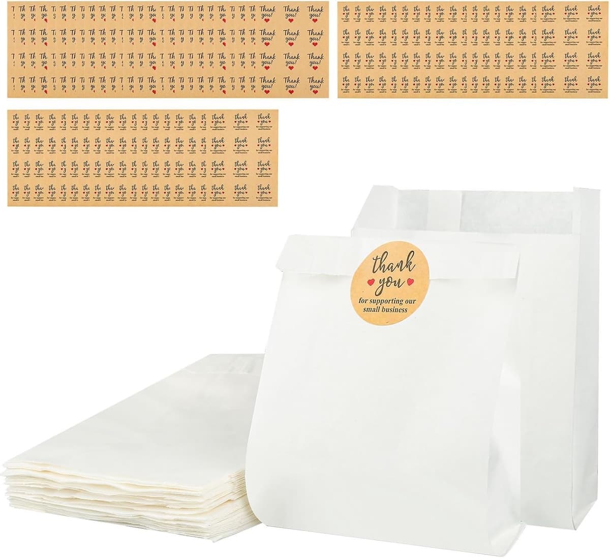 Papieren Zakjes voor Levensmiddelen - Wit - 11 x 16 cm - Kraftpapier met Stickers - Voor Verjaardagen en Feesten — afbeelding 1
