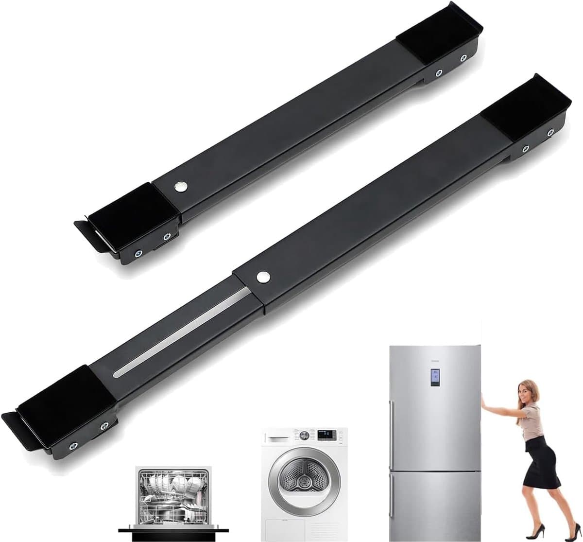 Wasmachine Onderstel, Verstelbare Meubelrol voor Wasmachine & Koelkast (45-72 cm) | 300 kg Draagvermogen | Meubelwielen met 18 Wielen en Antisliprubber (Zwart) — afbeelding 1