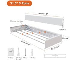 Prime Home Wasrek - Wasrek hangend - Hangrek kleding - Kledingdroogrek - 5 inklapbare stangen - Ruimtebesparend - Binnen en buiten - Grijs
