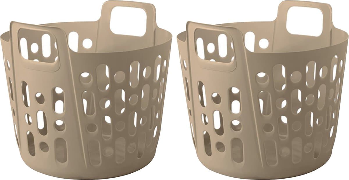 Flexibele wasmand - 2x - beige - 35 liter - kunststof - 39 x 41 x 36 cm — afbeelding 1